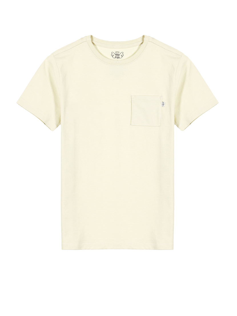 Kids Solid Beige Prayer Pocket T-Shirt Cotton | Short Sleeve