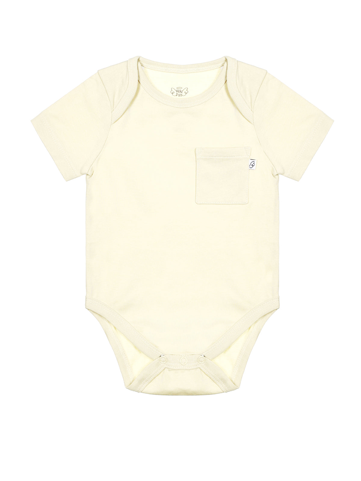 Baby Solid Beige Prayer Pocket Bodysuit Cotton | Short Sleeve