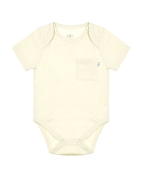 Baby Solid Beige Prayer Pocket Bodysuit Cotton | Short Sleeve