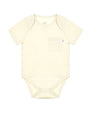 Baby Solid Beige Prayer Pocket Bodysuit Cotton | Short Sleeve