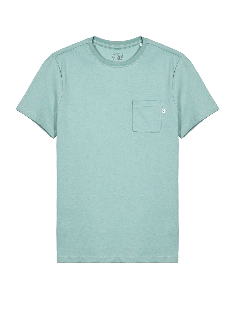 Kids Solid Teal Prayer Pocket T-Shirt Cotton | Short Sleeve