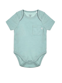 Baby Solid Teal Prayer Pocket Bodysuit Cotton | Short Sleeve