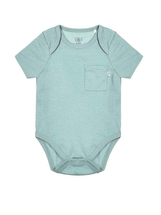 Baby Solid Teal Prayer Pocket Bodysuit Cotton | Short Sleeve