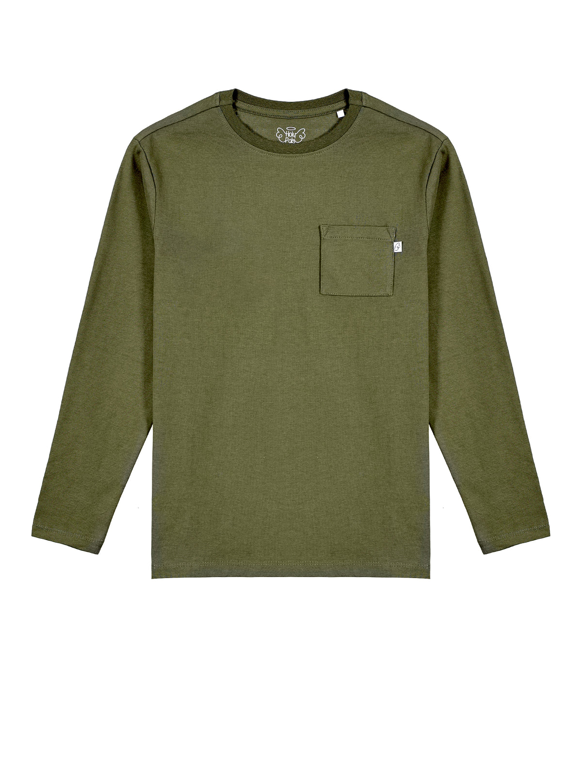 Kids Solid Olive Prayer Pocket T-Shirt Cotton | Long Sleeve