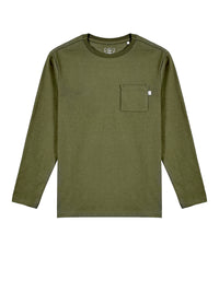 Kids Solid Olive Prayer Pocket T-Shirt Cotton | Long Sleeve