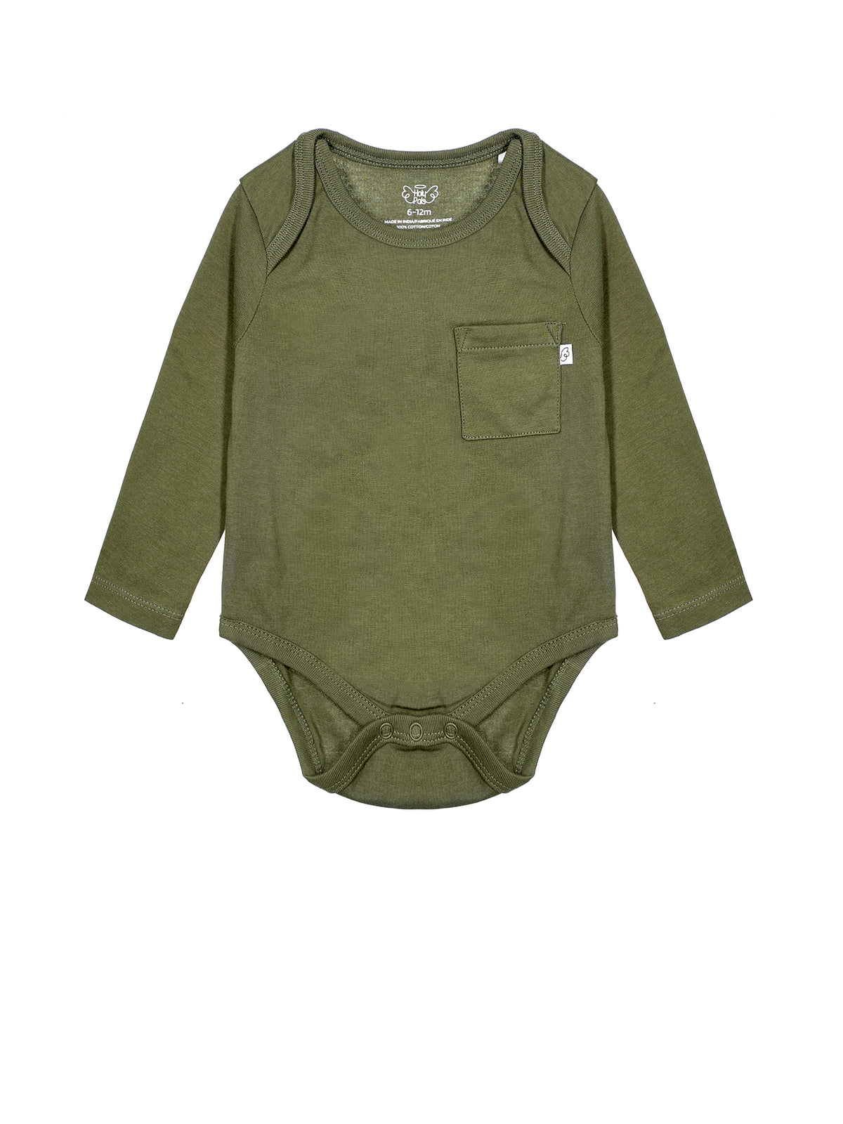 Baby Solid Olive Prayer Pocket Bodysuit Cotton | Long Sleeve