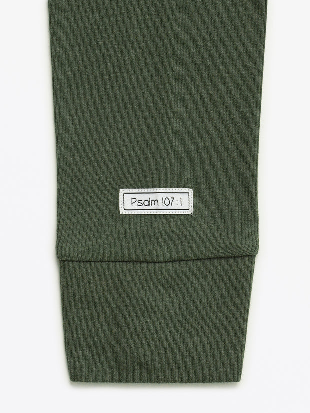 Solid Olive Womens PJ Jogger Set Ribbed Cotton-Bamboo Blend