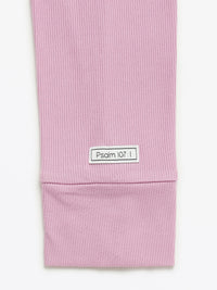 Solid Mauve Womens PJ Jogger Set Ribbed Cotton/Bamboo Blend