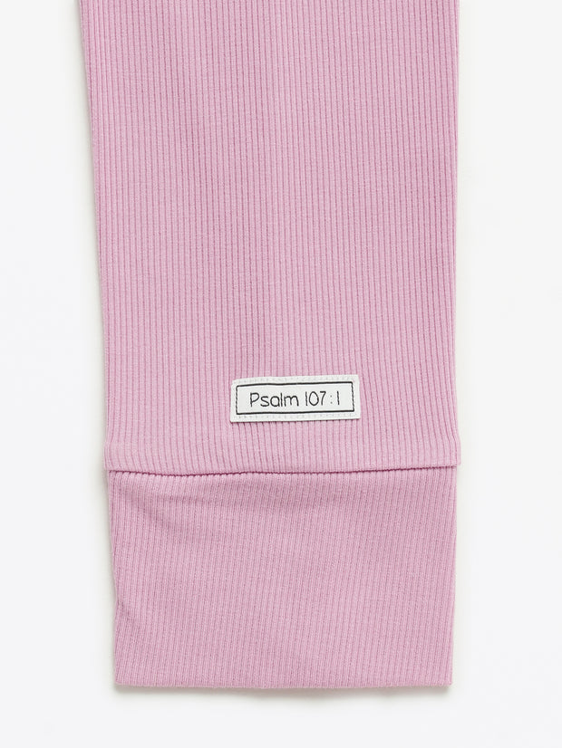 Solid Mauve Womens PJ Jogger Set Ribbed Cotton-Bamboo Blend