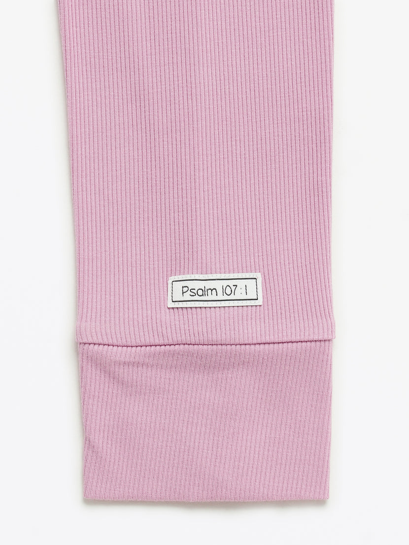 Solid Mauve Womens PJ Jogger Set Ribbed Cotton-Bamboo Blend