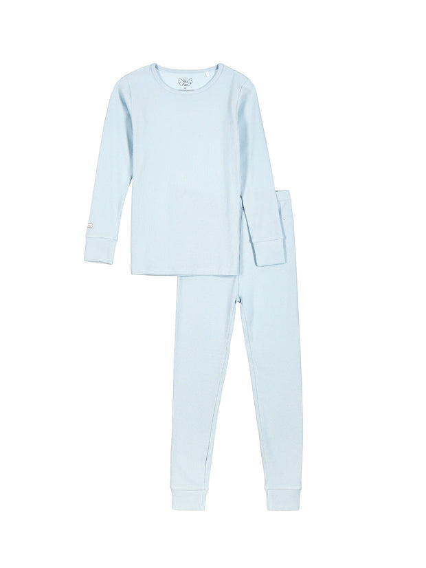 God's Got My Back Blue PJ Long Sleeve Set Ribbed Cotton-Bamboo Blend