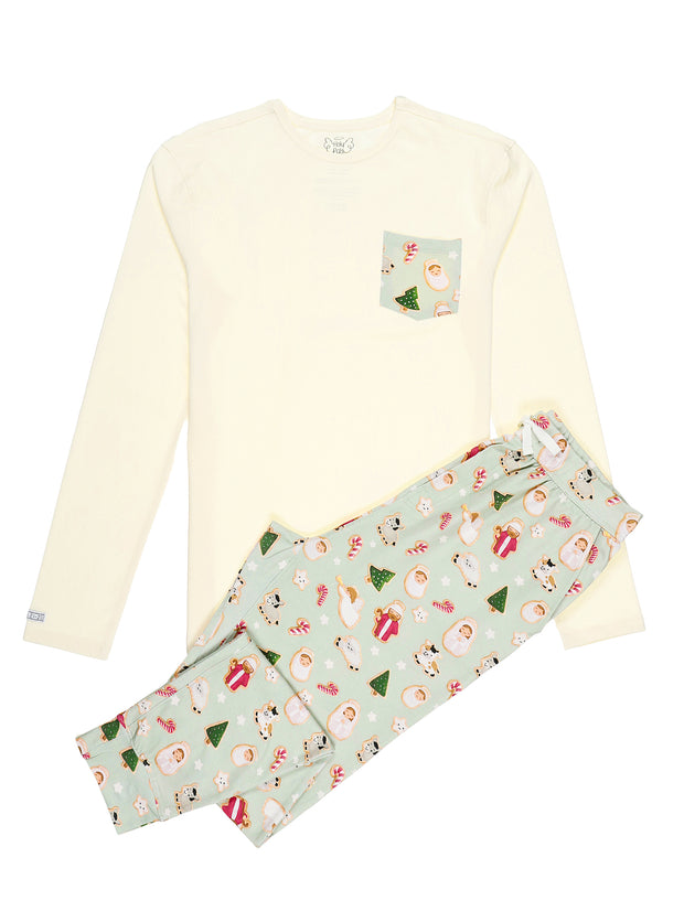 Gingerbread Jesus PJ Mens Long Sleeve Jogger Set Cotton