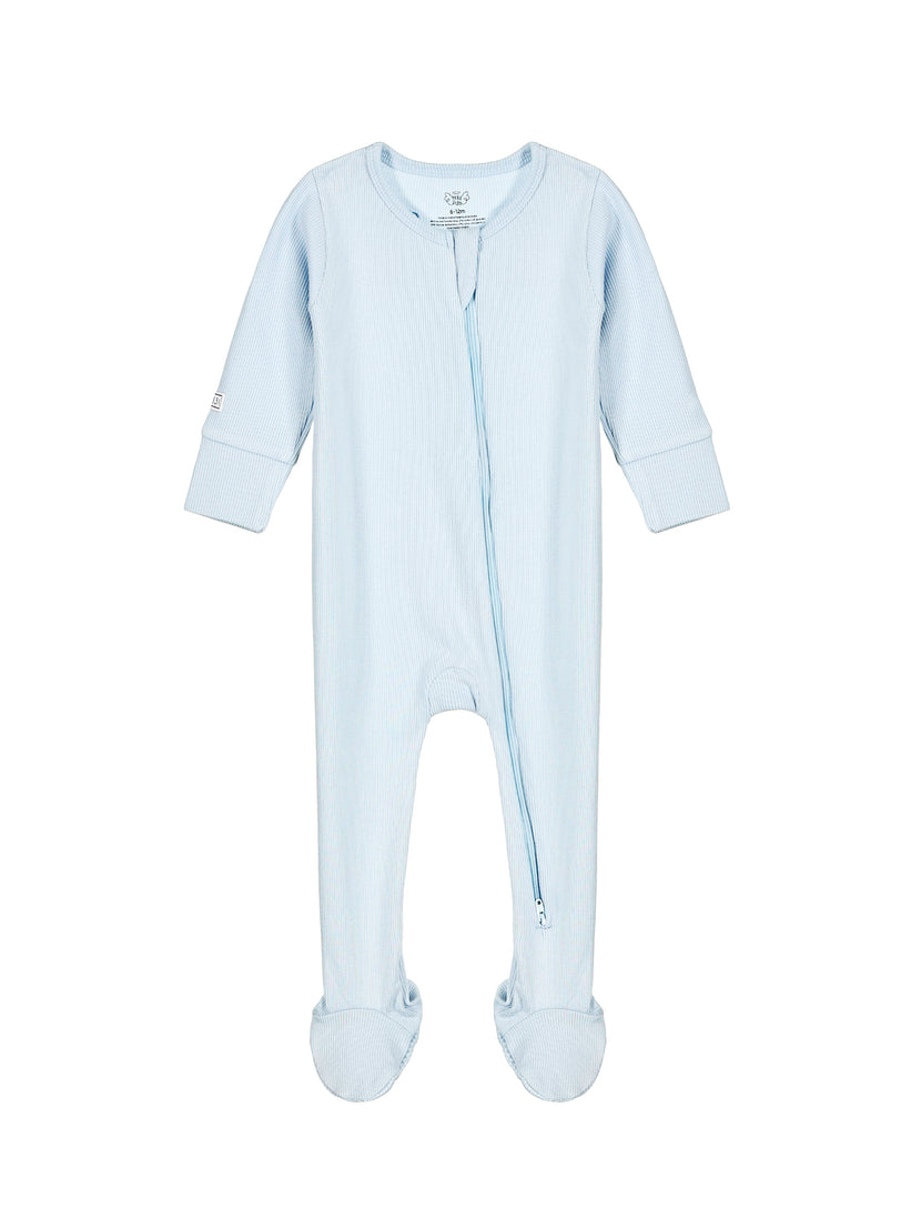 God's Got My Back Blue PJ Footed Onesie Ribbed Cotton-Bamboo Blend