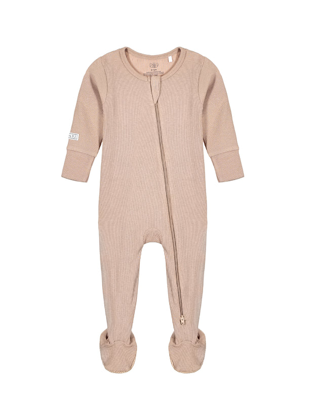 God's Got My Back Beige PJ Footed Onesie Ribbed Cotton-Bamboo Blend