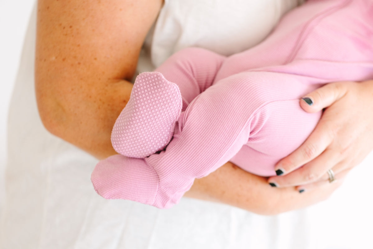 Solid Mauve PJ Footed Onesie Ribbed Cotton/Bamboo Blend