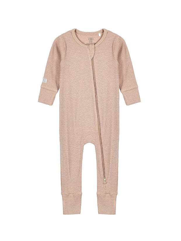 God's Got My Back Beige PJ Footless Onesie Ribbed Cotton-Bamboo Blend