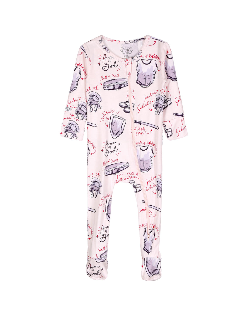 Armor of God Pink PJ Footed Onesie Bamboo