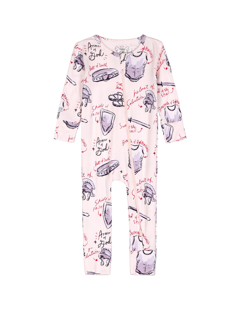 Armor of God Pink PJ Footless Onesie Bamboo