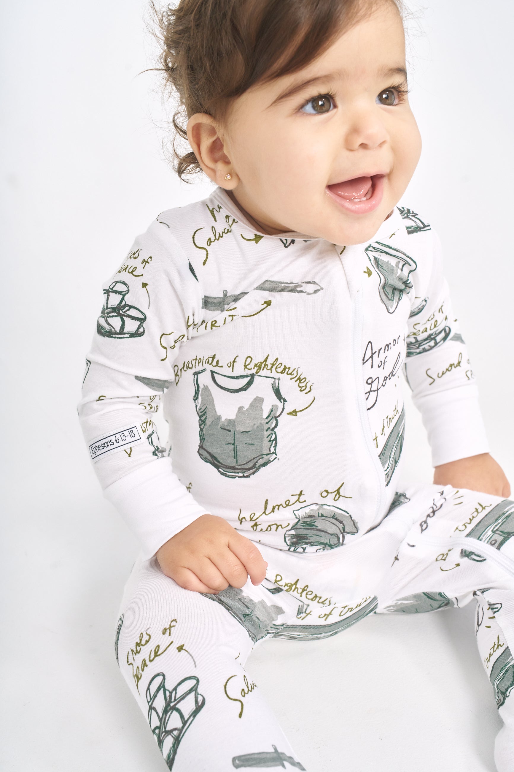 Armor of God White PJ Footed Onesie Bamboo Holy Pals