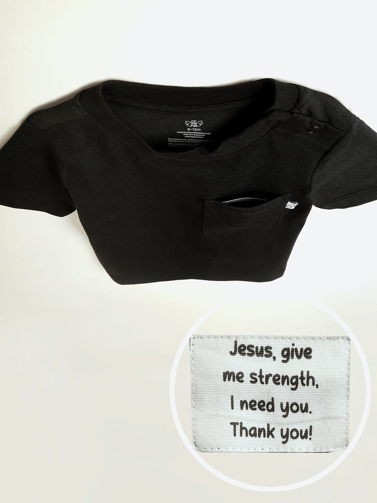 Baby Black Prayer Pocket T-Shirt Cotton | Short Sleeve
