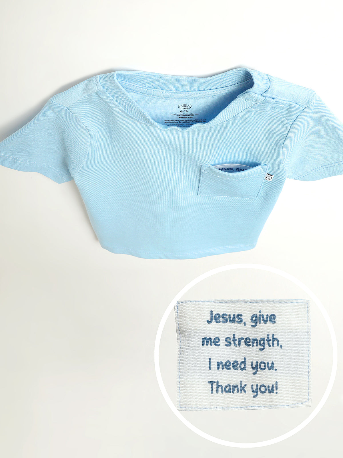 Baby Blue Prayer Pocket T-Shirt Cotton | Short Sleeve