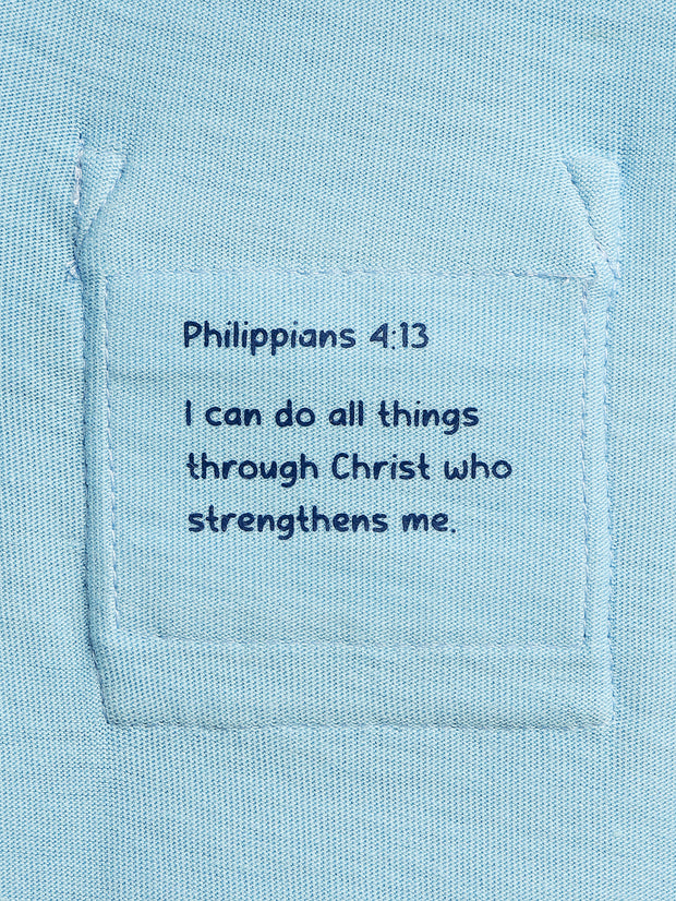 Kids Blue Prayer Pocket T-Shirt | Short Sleeve