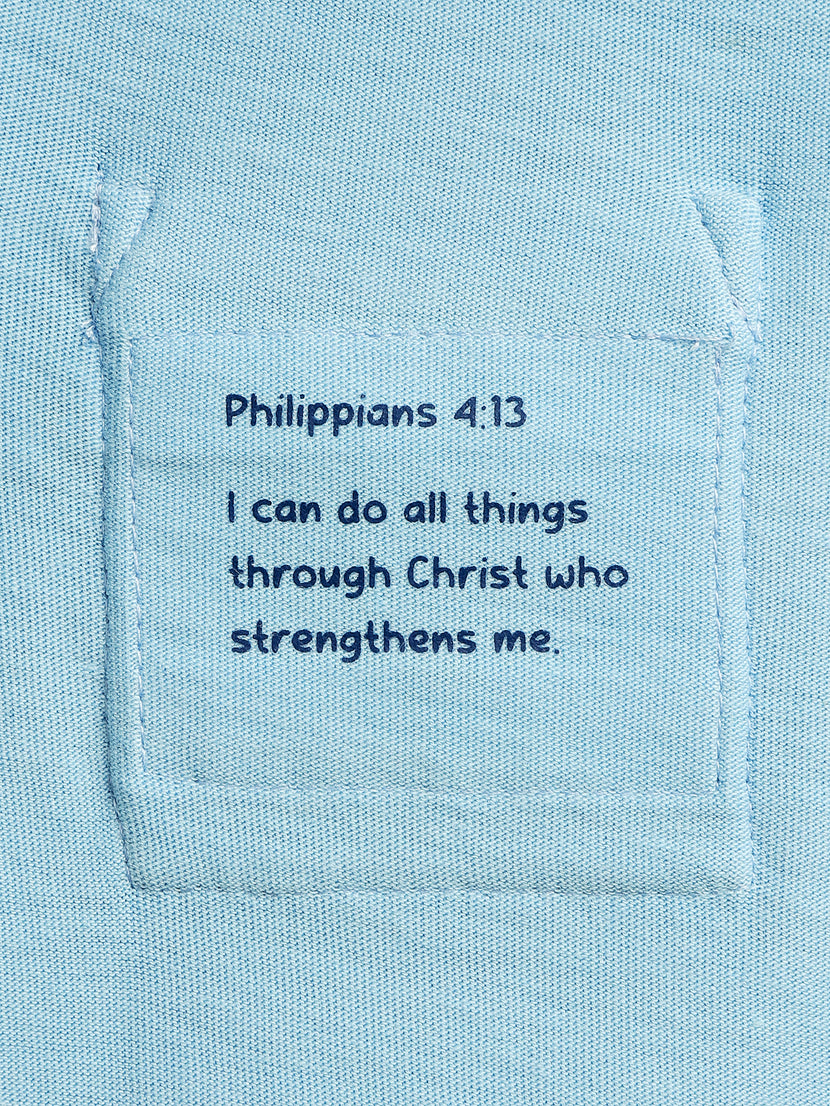 Kids Blue Prayer Pocket T-Shirt | Short Sleeve