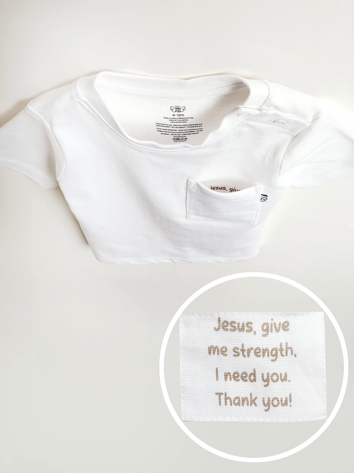 Baby White Prayer Pocket T-Shirt Cotton | Short Sleeve