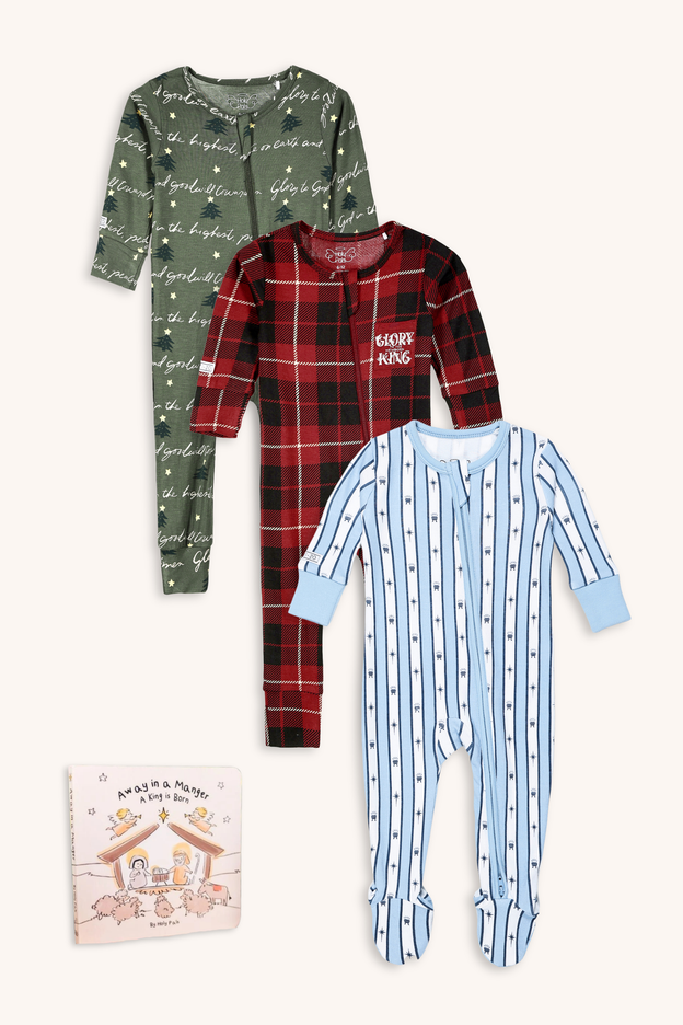 Baby Boys Christmas PJ Bundle | Cotton & Bamboo Onesies + Board Book