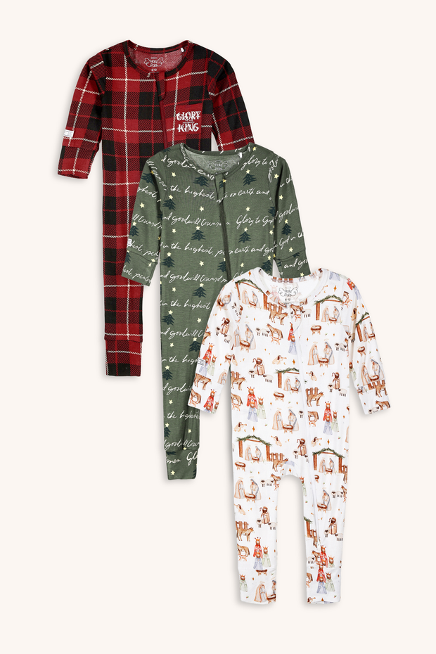 Baby Christmas PJ Bundle | Long Sleeve Bamboo Footless Onesies