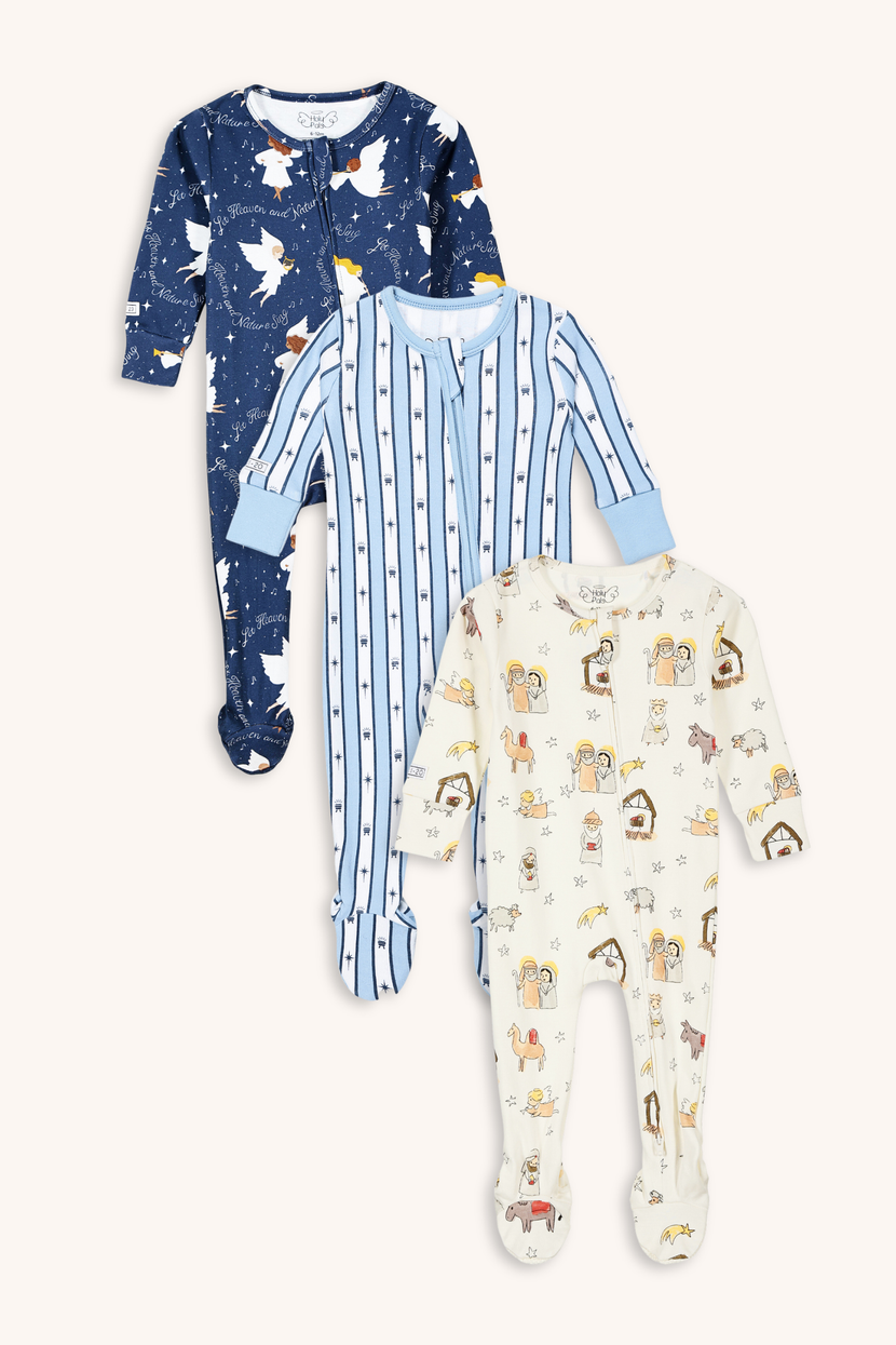 Baby Christmas PJ Bundle | Long Sleeve Cotton Footed Onesies