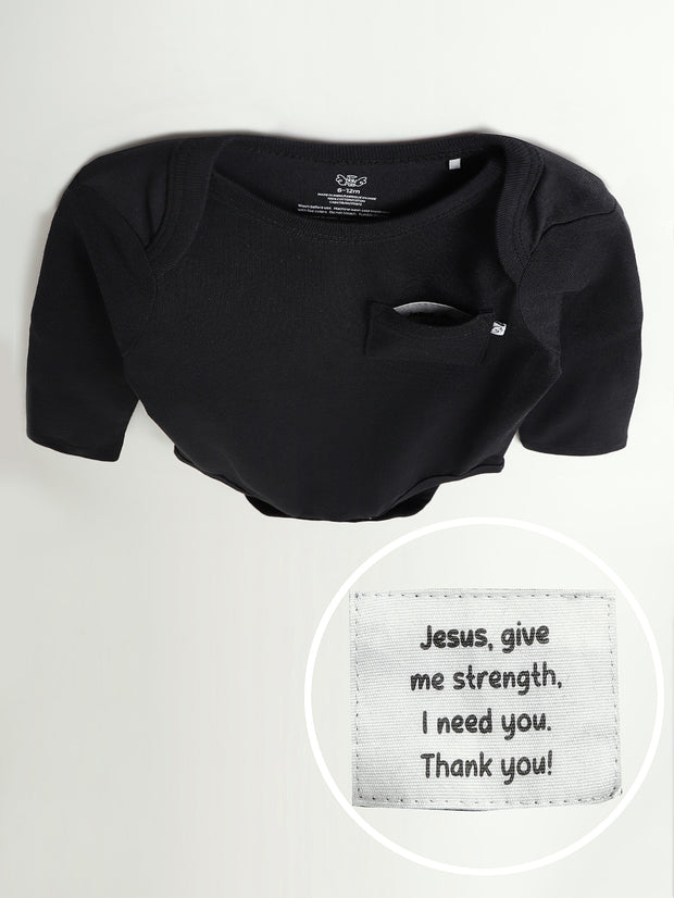 Baby Black Prayer Pocket Bodysuit | Long Sleeve