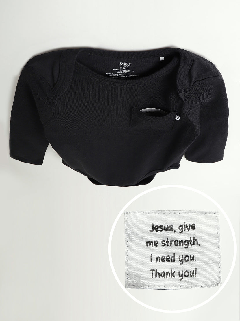 Baby Black Prayer Pocket Bodysuit | Long Sleeve