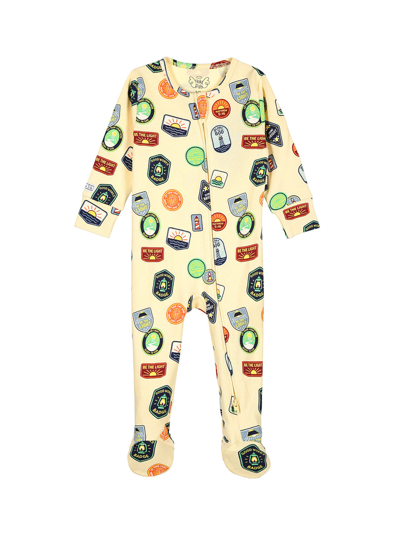 Be the Light Badges PJ Footed Onesie Cotton