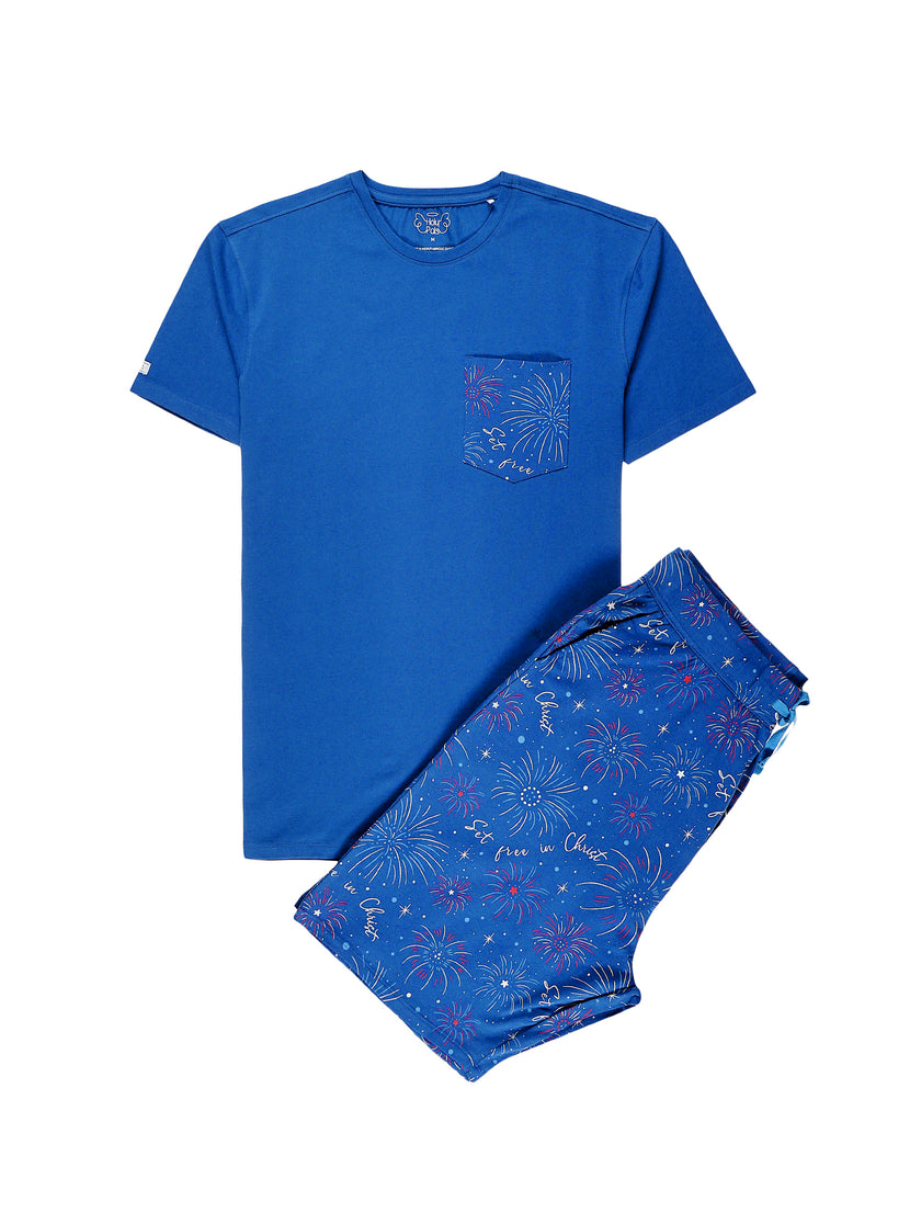 Set Free in Christ Mens PJ Shorts Set Cotton