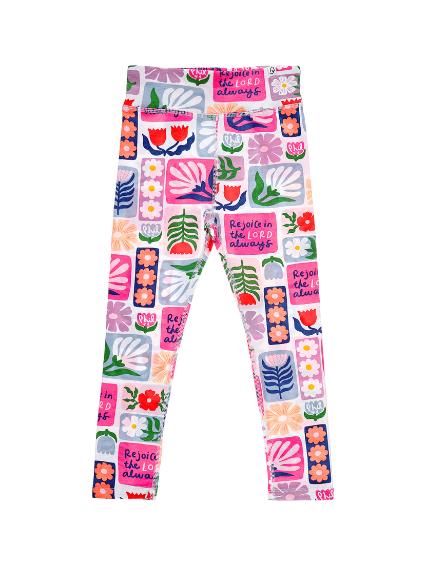 Kids Rejoice in the Lord Floral Leggings