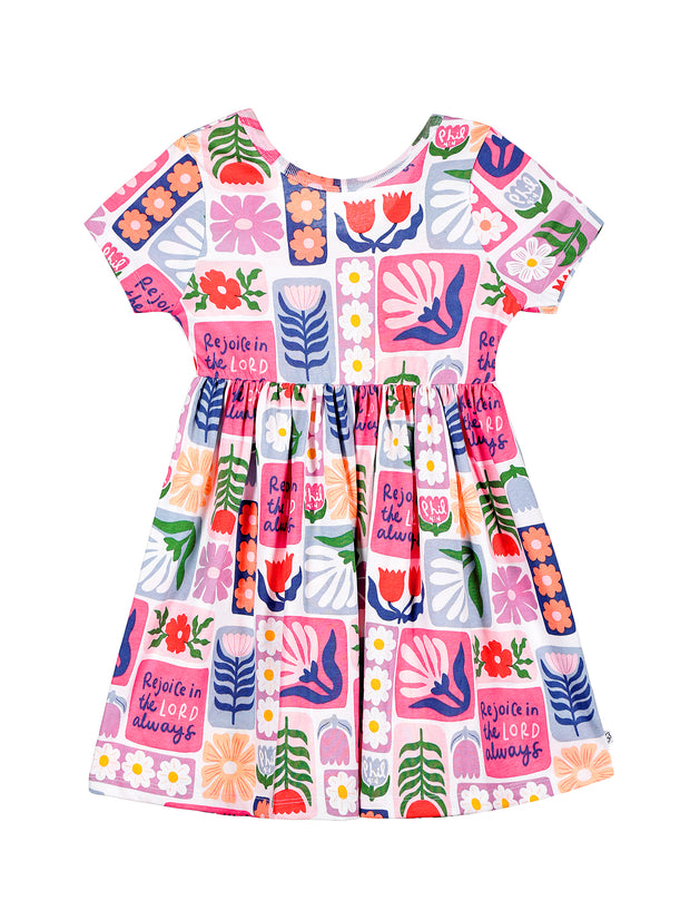 Kids Rejoice in the Lord Floral Twirl Dress Cotton | Short Sleeve