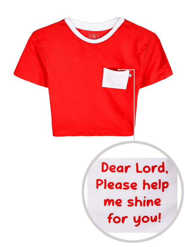 Kids Shine Red Prayer Pocket T-Shirt | Short Sleeve