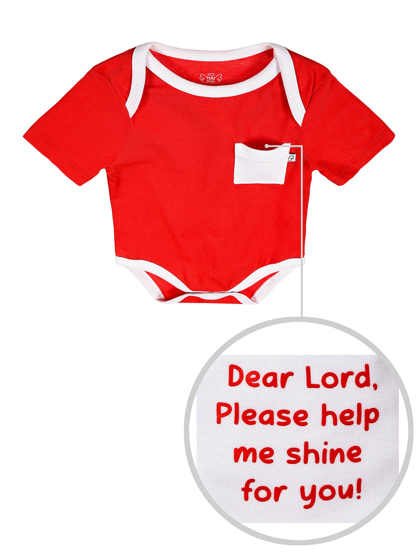 Baby Shine Red Prayer Pocket Bodysuit | Short Sleeve