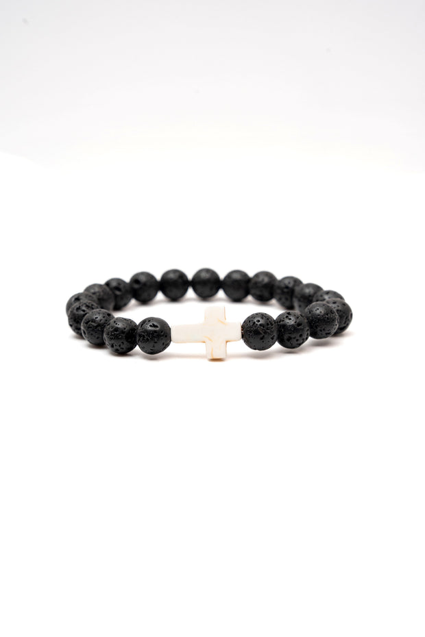 Black Textured Large Stone Cross Bracelet