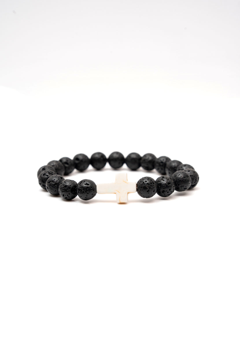 Black Textured Large Stone Cross Bracelet