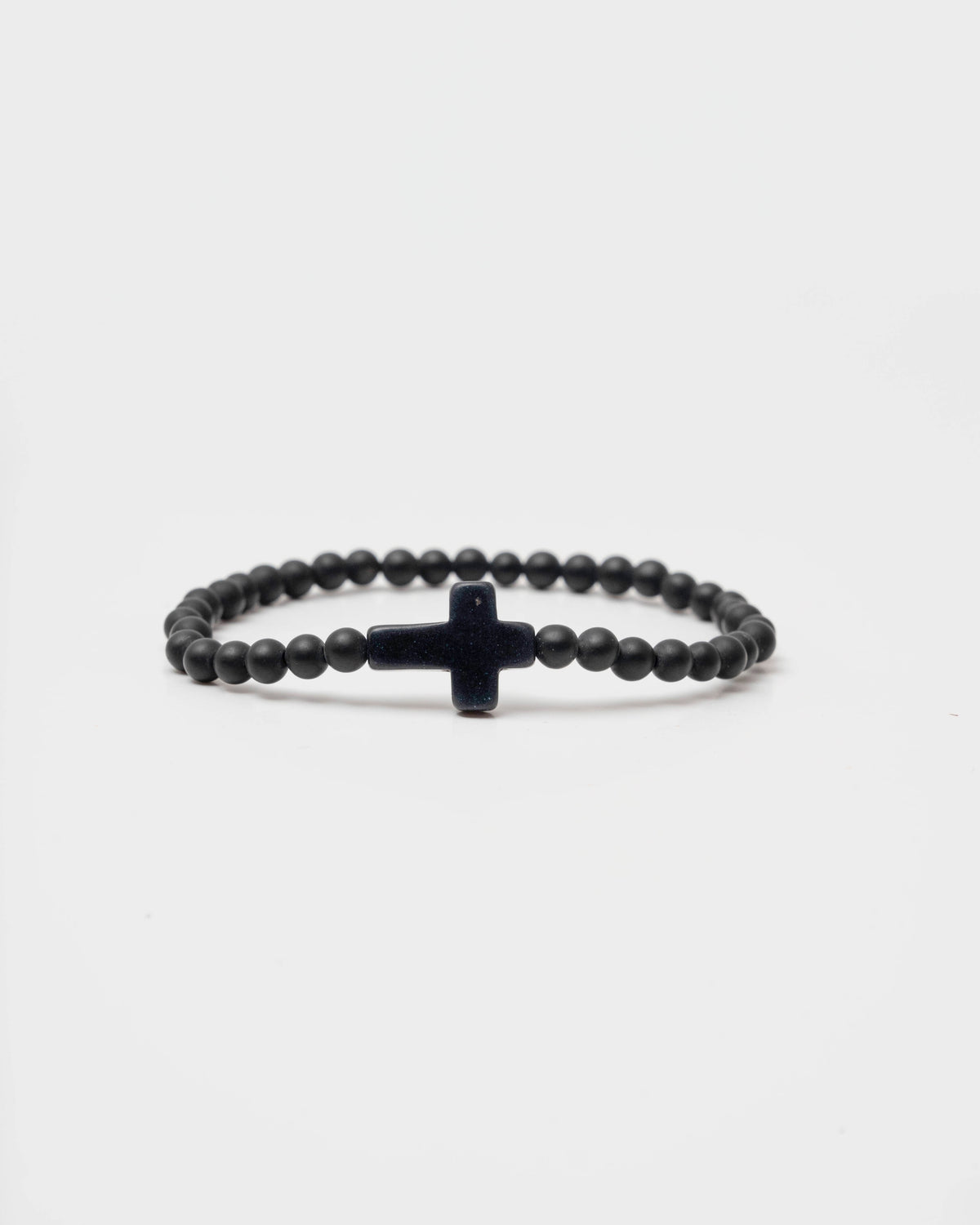 Black Matte Small Stone Cross Bracelet