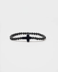 Black Matte Small Stone Cross Bracelet