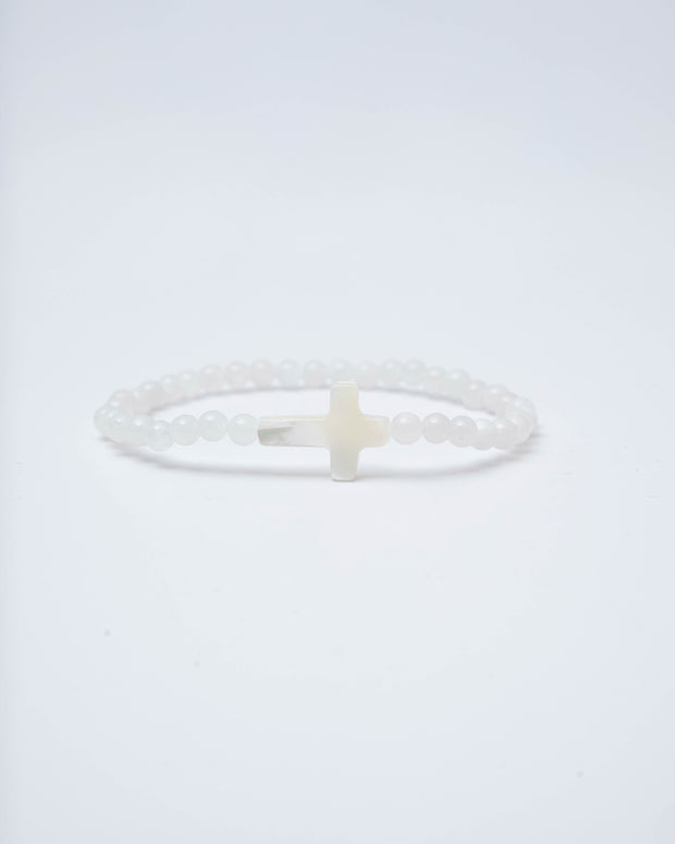 White Small Stone Cross Bracelet