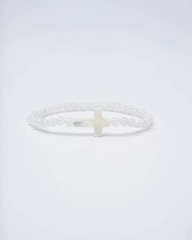 White Small Stone Cross Bracelet