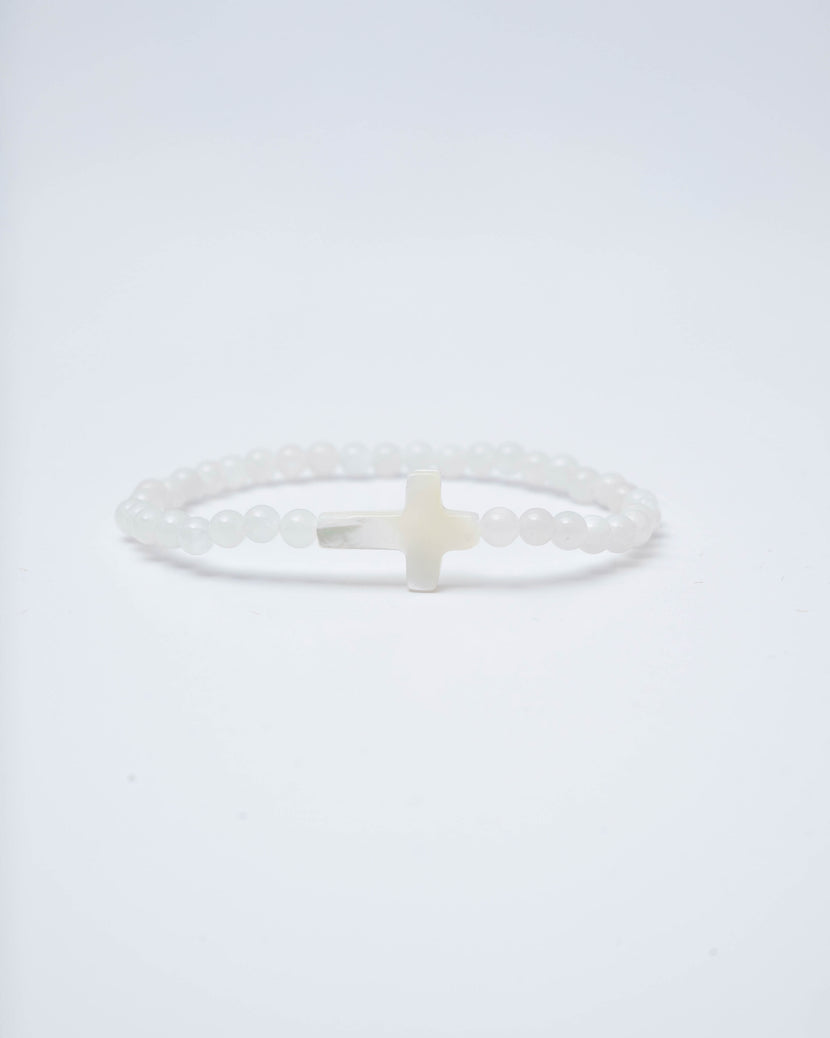 White Small Stone Cross Bracelet