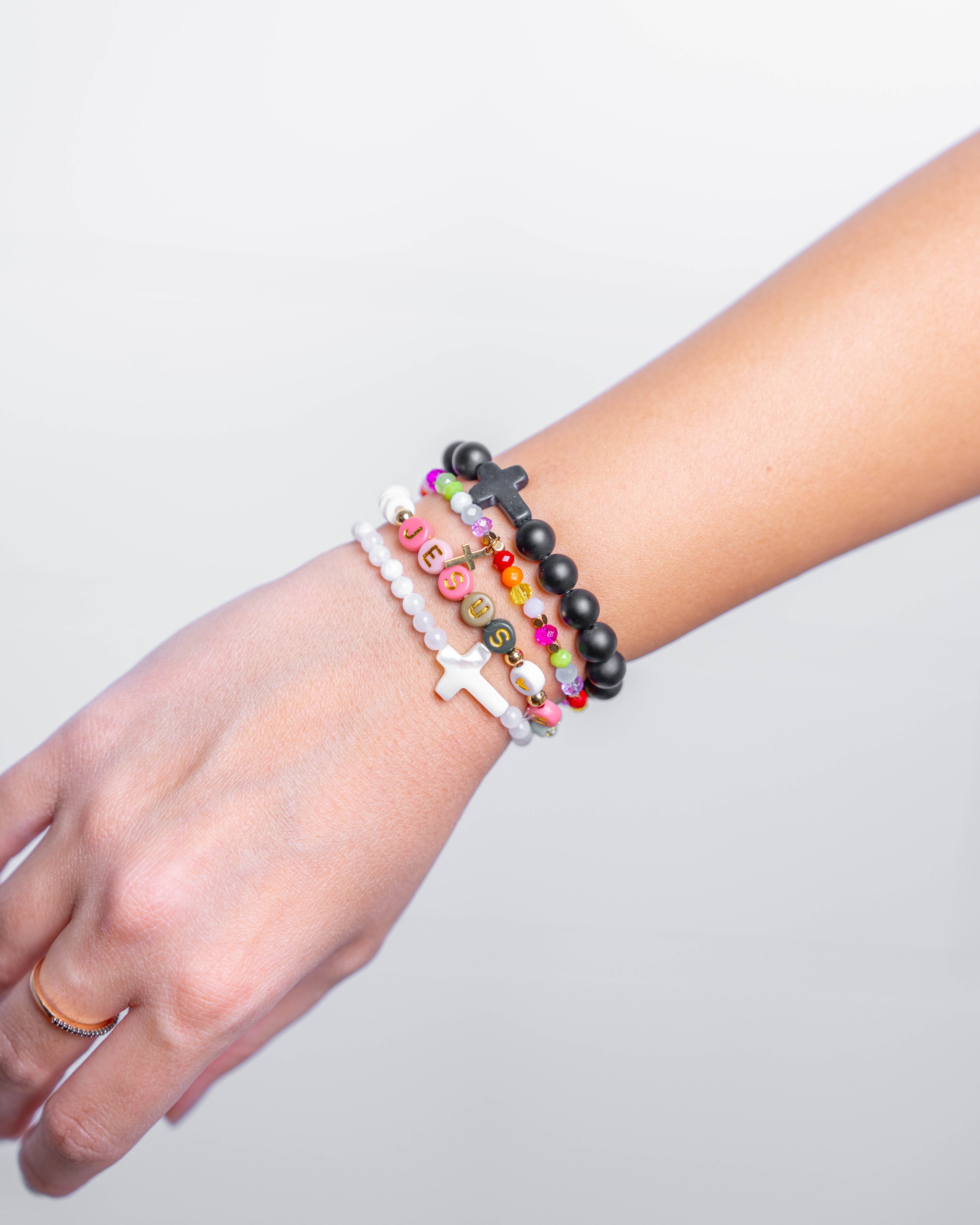 White Small Stone Cross Bracelet – Holy Pals