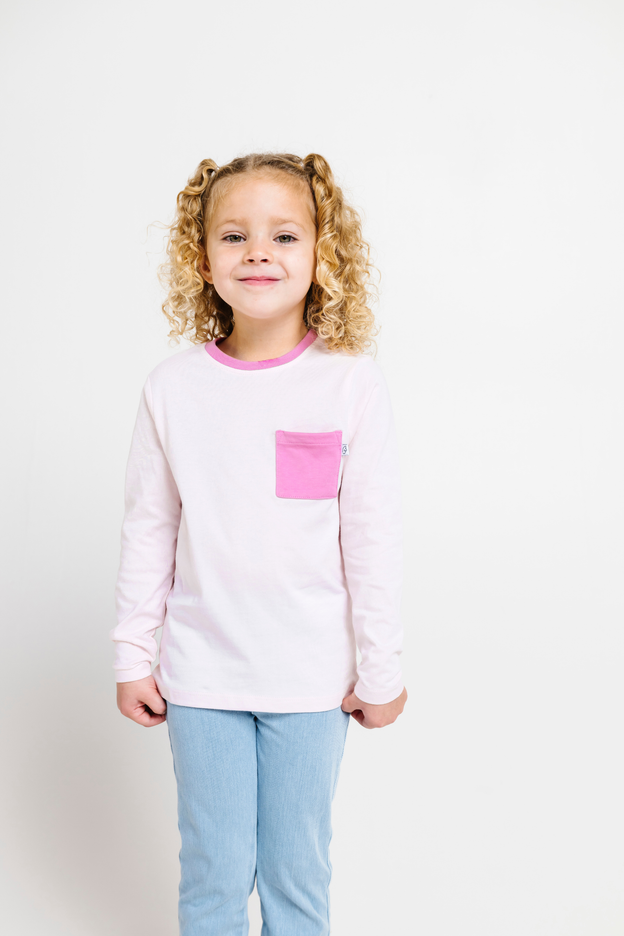 Kids Pink Prayer Pocket T-Shirt | Long Sleeve