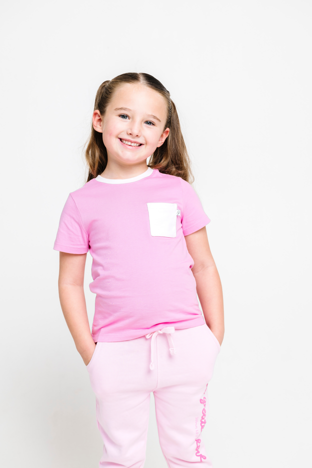 Kids Pink Prayer Pocket T-Shirt | Short Sleeve