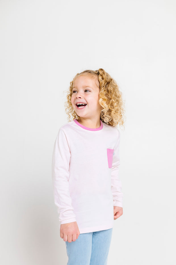 Kids Pink Prayer Pocket T-Shirt | Long Sleeve